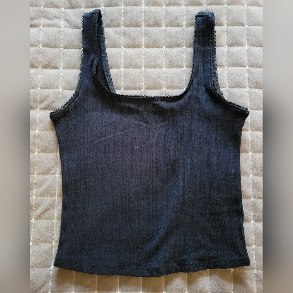 Black Lace Trim Women's Tank Top